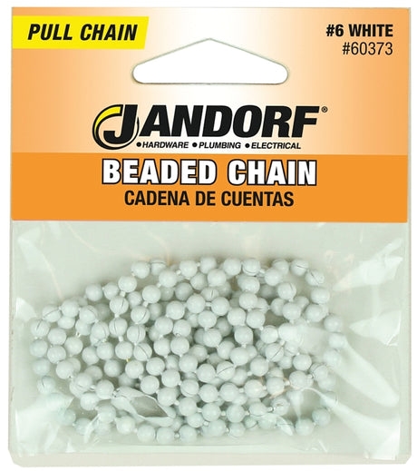 Jandorf 60373 Beaded Chain with Connector, 3 ft L, White