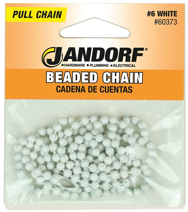 Jandorf 60373 Beaded Chain with Connector, 3 ft L, White