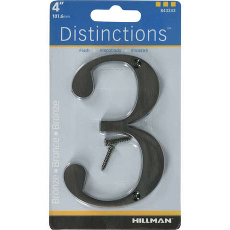 HILLMAN Distinctions 4 in. Bronze Zinc Die-Cast Screw-On Number 3 1 pc, Pack of 3