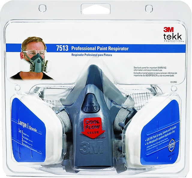 3M TEKK Protection 7513PA1-A/R7513ES Valved Paint Spray Respirator, L Mask, P95 Filter Class, Dual Cartridge