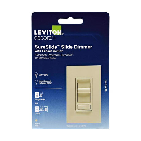 Leviton SureSlide Ivory 600 W Preset Slide Dimmer Switch 1 pk