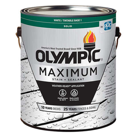 Olympic Maximum Solid Tintable White Base 1 Acrylic Latex Stain and Sealant 1 gal, Pack of 4