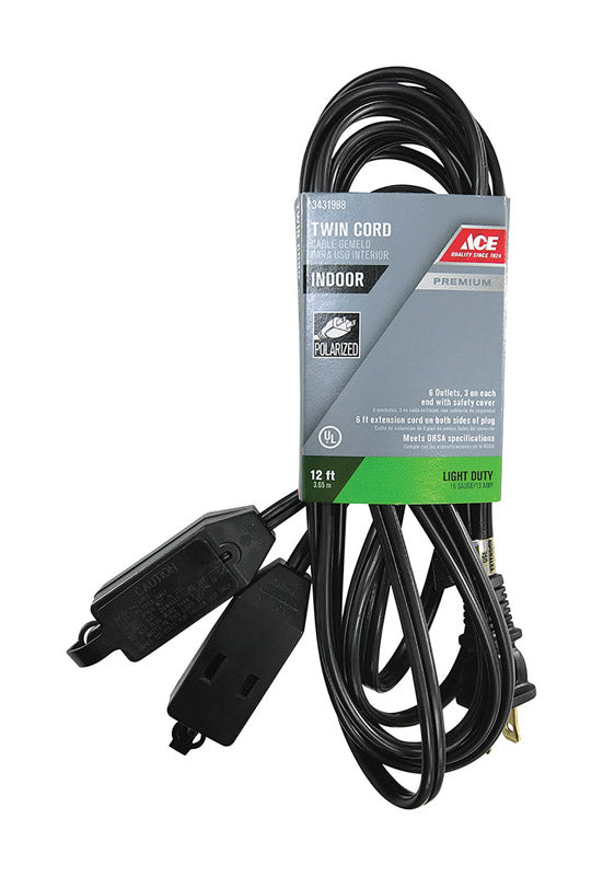 Ace Indoor 12 ft. L Black Extension Cord 16/2 SPT-2