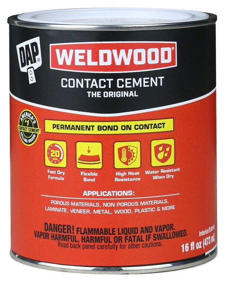 DAP 00271 Contact Cement, Liquid, Strong Solvent, Tan, 1 pt Can