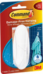 Command 17083B Designer Hook, 4-1/8 in L x 1-1/2 in W x 1-1/2 in H Dimensions, 3/4 in Opening, 5 lb, 1-Hook, Plastic