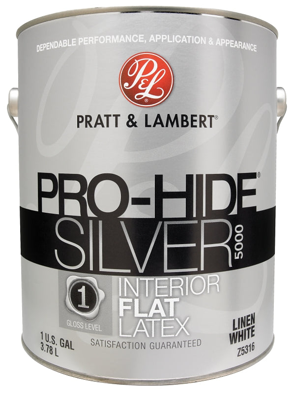 Pratt & Lambert Pro-Hide Silver 5000 Series 0000Z5316-16 Interior Paint, Flat Sheen, Linen White, 1 gal Pack of 4