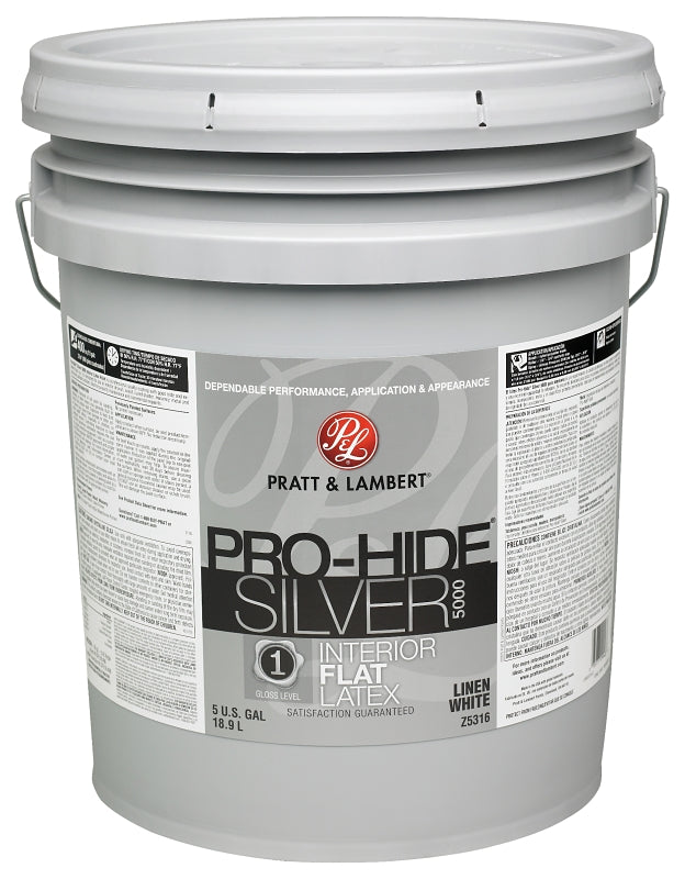 Pratt & Lambert Pro-Hide Silver 5000 Series 0000Z5316-20 Interior Paint, Flat Sheen, Linen White, 5 gal