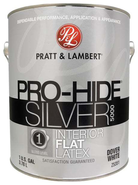 Pratt & Lambert Pro-Hide Silver 5000 Series 0000Z5351-16 Interior Paint, Flat Sheen, Dover White, 1 gal Pack of 4