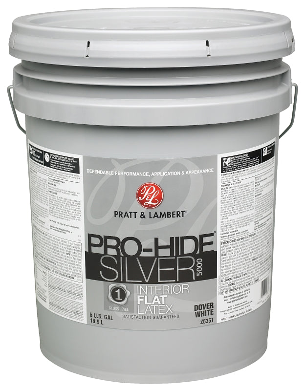 Pratt & Lambert Pro-Hide Silver 5000 Series 0000Z5351-20 Interior Paint, Flat Sheen, Dover White, 5 gal