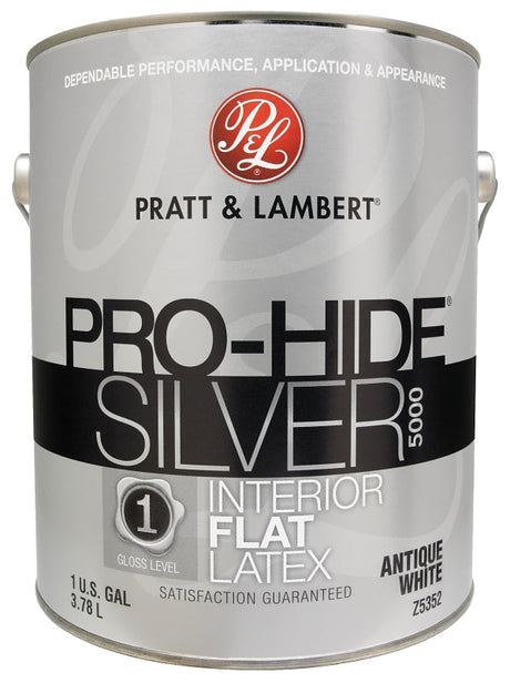 Pratt & Lambert Pro-Hide Silver 5000 Series 0000Z5352-16 Interior Paint, Flat Sheen, Antique White, 1 gal Pack of 4