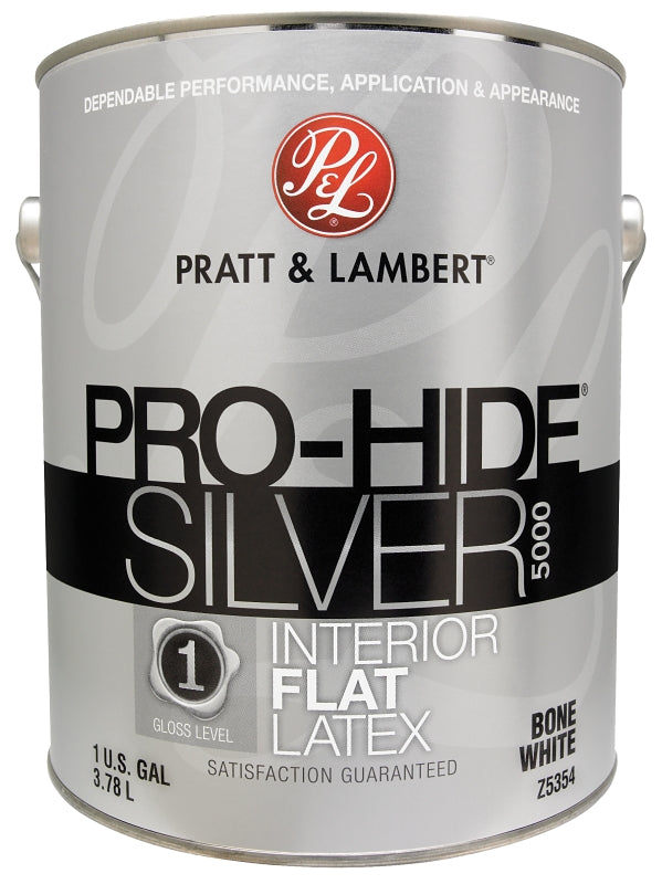 Pratt & Lambert Pro-Hide Silver 5000 Series 0000Z5354-16 Interior Paint, Flat Sheen, Bone White, 1 gal Pack of 4