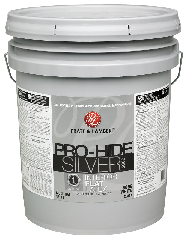 Pratt & Lambert Pro-Hide Silver 5000 Series 0000Z5354-20 Interior Paint, Flat Sheen, Bone White, 5 gal