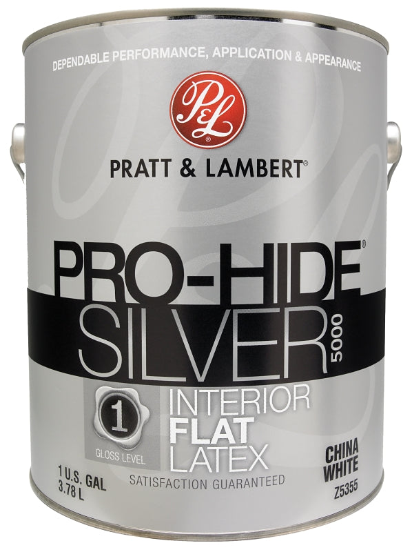 Pratt & Lambert Pro-Hide Silver 5000 Series 0000Z5355-16 Interior Paint, Flat Sheen, China White, 1 gal Pack of 4