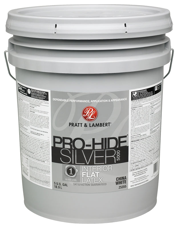 Pratt & Lambert Pro-Hide Silver 5000 Series 0000Z5355-20 Interior Paint, Flat Sheen, China White, 5 gal