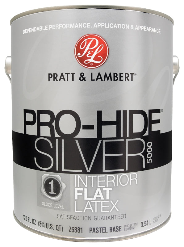 Pratt & Lambert Pro-Hide Silver 5000 Series 0000Z5381-16 Interior Paint, Flat Sheen, Pastel, 1 gal Pack of 4