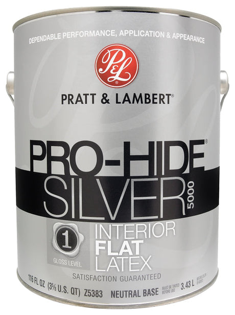 Pratt & Lambert Pro-Hide Silver 5000 Series 0000Z5383-16 Interior Paint, Flat Sheen, Neutral, 1 gal Pack of 4