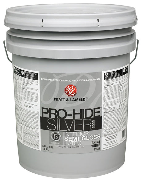 Pratt & Lambert Pro-Hide Silver 5000 Series 0000Z5555-20 Interior Paint, Semi-Gloss Sheen, China White, 5 gal