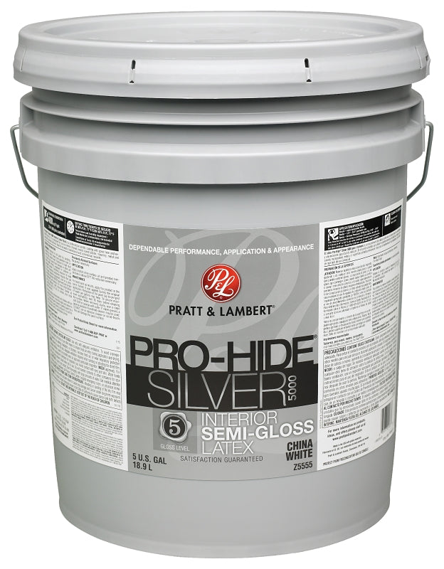 Pratt & Lambert Pro-Hide Silver 5000 Series 0000Z5555-20 Interior Paint, Semi-Gloss Sheen, China White, 5 gal