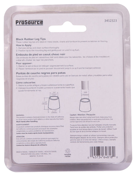ProSource FE-50633-PS Furniture Leg Tip, Round, Rubber, Black, 5/8 in Dia, 1-1/8 in H