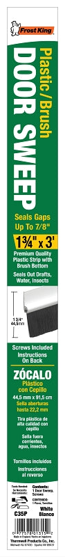 Frost King C35PH Door Sweep, 36 in L, 1-3/4 in W, Plastic Flange