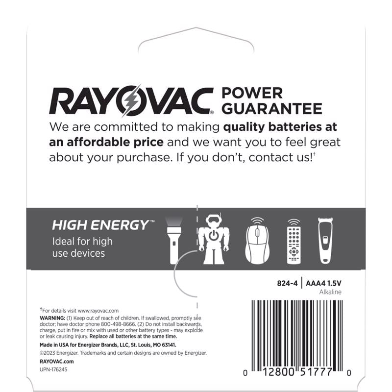 Rayovac High Energy AAA Alkaline Batteries 4 pk Carded