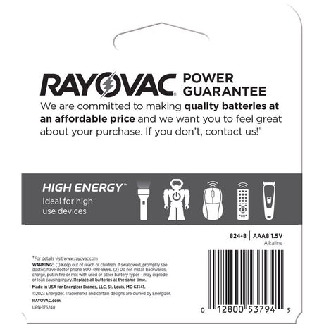 Rayovac High Energy AAA Alkaline Batteries 8 pk Carded