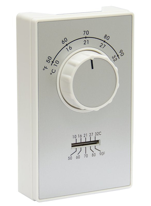 TPI ET9 ET9STS Line Voltage Thermostat, 20/277 VAC, 22 A, 2 deg F Differential, 50 to 90 deg F Control, White