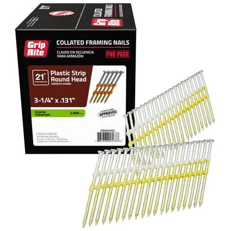 Grip-Rite 3-3/4 in. L X 10 Ga. Angled Strip Hot-Dip Galvanized Framing Nails 21 deg 2000 pk