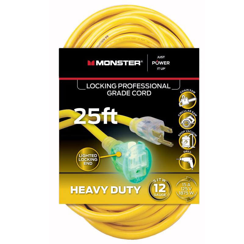 Monster Just Power It Up Outdoor 25 ft. L Yellow Extension Cord 12/3 SJTW
