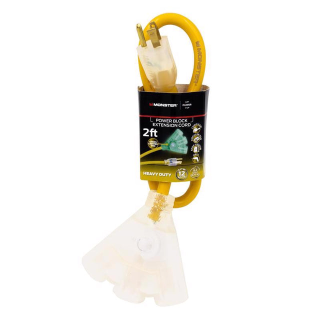 Monster Just Power It Up Outdoor 2 ft. L Yellow Extension Cord 12/3 SJTW