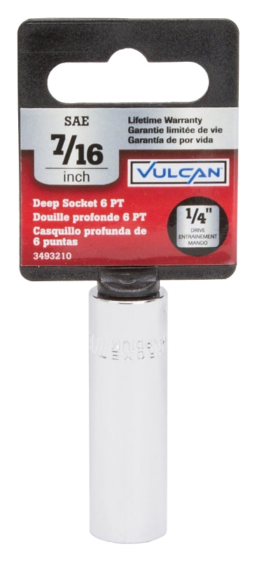 Vulcan MT6487714 Drive Socket, 7/16 in Socket, 1/4 in Drive, 6-Point, Chrome Vanadium Steel, Chrome