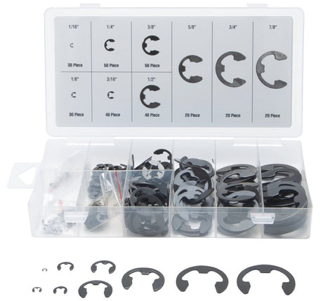ProSource 61105 E-Clip Assortment, Clamping Range: 1/16, 1/8, 3/16, 1/4, 3/8, 1/2, 5/8, 3/4, 7/8 in, Steel, Black