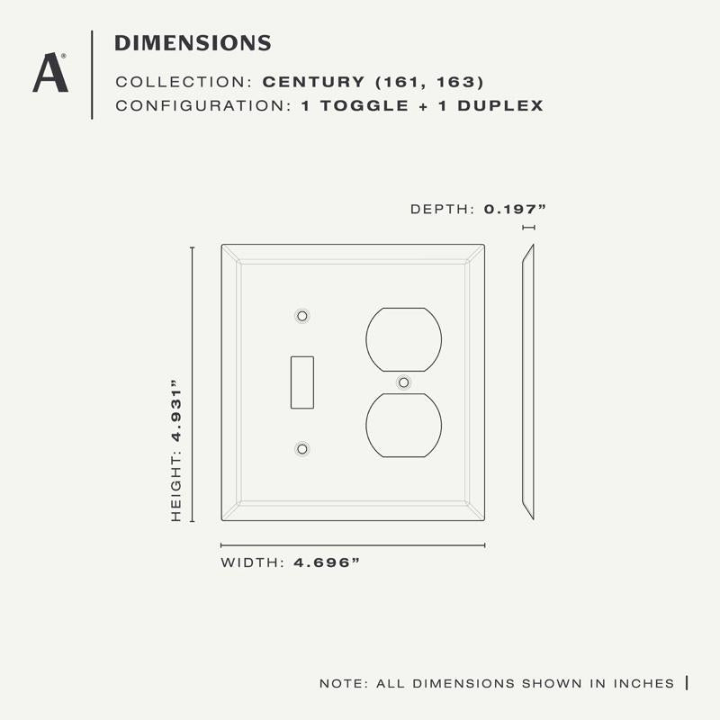 Amerelle Century Polished Brass 2 gang Stamped Steel Duplex/Toggle Wall Plate 1 pk