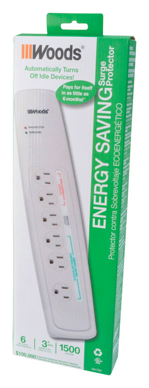 Southwire Woods 3 ft. L 6 outlets Smart-Enabled Surge Protector White 1780 J