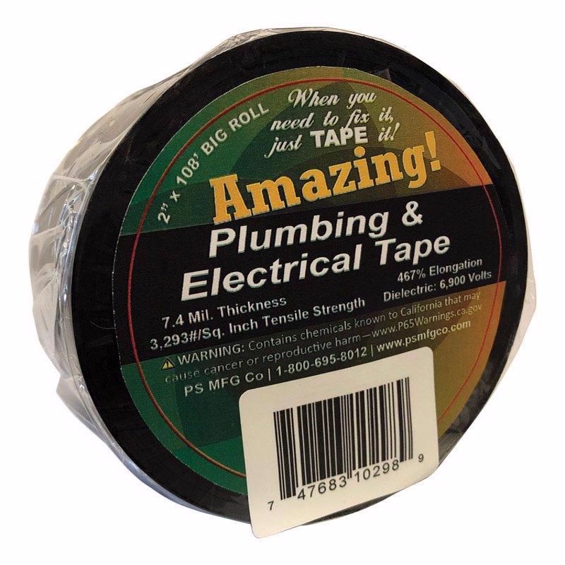 Amazing 2 in. W X 108 ft. L Black Plastic Plumbing & Electrical Tape