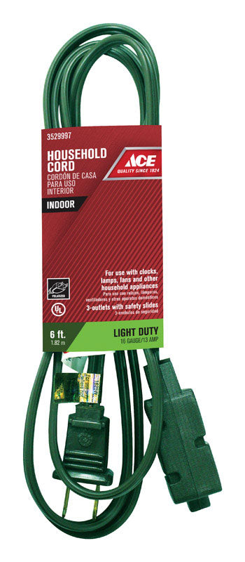 Ace Indoor 6 ft. L Green Extension Cord 16/2 SPT-2, Pack of 10