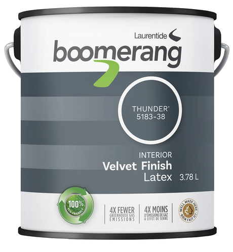 Boomerang 5183 Series 5183-38L19 Interior Paint, Velvet, Thunder, 3.78 L, 40 sq-m Coverage Area