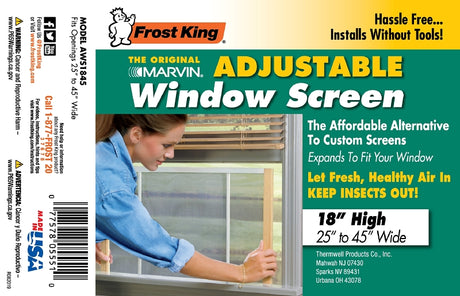 Frost King W.B. Marvin AWS1845 Window Screen, 18 in L, 25 to 45 in W, Aluminum
