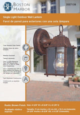 Boston Harbor AL1037-RB3L Outdoor Wall Lantern, 120 V, 60 W, A19 or CFL Lamp, Aluminum Fixture, Rustic Brown