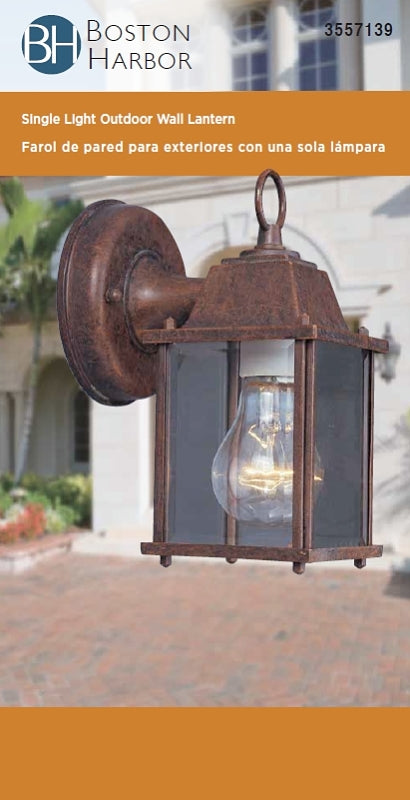 Boston Harbor AL1037-RB3L Outdoor Wall Lantern, 120 V, 60 W, A19 or CFL Lamp, Aluminum Fixture, Rustic Brown