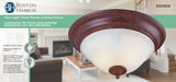 Boston Harbor BRT-ATE1012-RB3L Two Light Flush Mount Ceiling Fixture, 120 V, 60 W, 2-Lamp, A19 or CFL Lamp