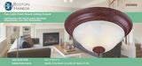Boston Harbor BRT-ATE1012-RB3L Two Light Flush Mount Ceiling Fixture, 120 V, 60 W, 2-Lamp, A19 or CFL Lamp