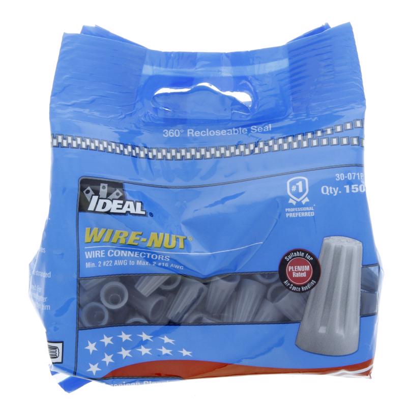 Ideal Industries Insulated Wire Connector Gray 100 pk