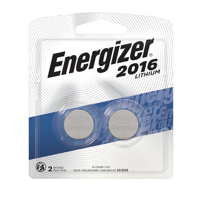 Energizer 2016BP-2 Coin Cell Battery, 3 V Battery, 100 mAh, CR2016 Battery, Lithium, Manganese Dioxide