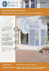 Boston Harbor AL1037-4-3L Outdoor Wall Lantern, 120 V, 60 W, A19 or CFL Lamp, Aluminum Fixture, White