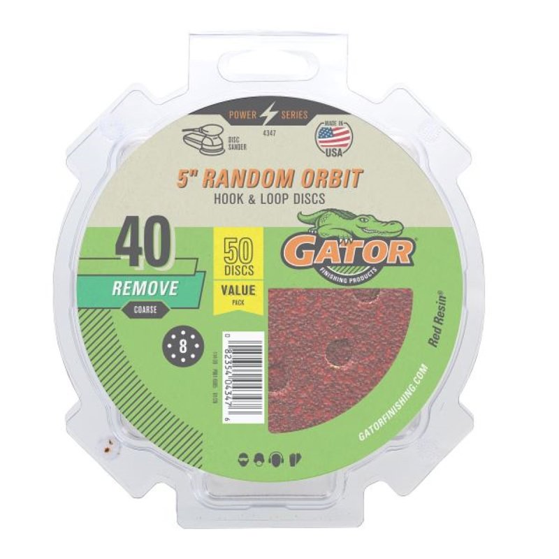 Gator 4347 Sanding Disc, 5 in Dia, 40 Grit, Extra Coarse, Aluminum Oxide Abrasive, Vented