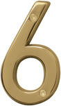 Hy-Ko BR-42PB, Prestige Series BR-42PB/6 House Number, Character: 6, 4 in H Character, Solid Brass, Pack of 3