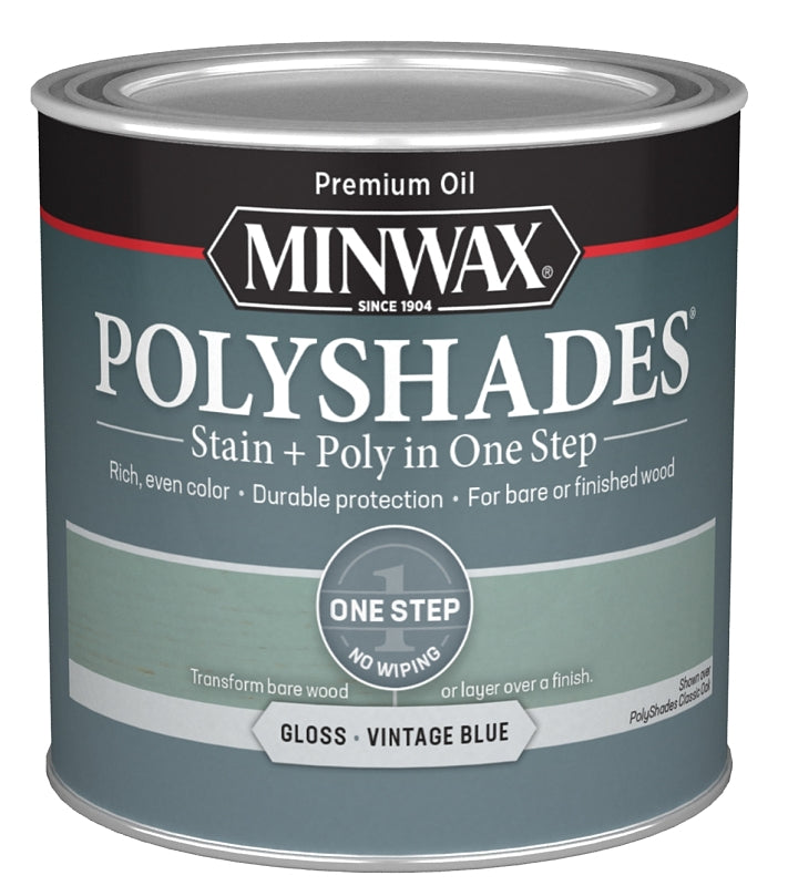 Minwax PolyShades 214944444 Interior Wood Stain, Gloss, Vintage Blue, Liquid, 0.5 pt