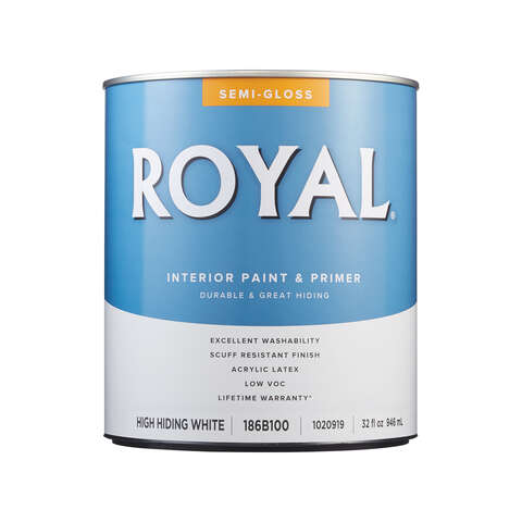 Royal Semi-Gloss High Hiding White Paint Interior 1 qt, Pack of 4