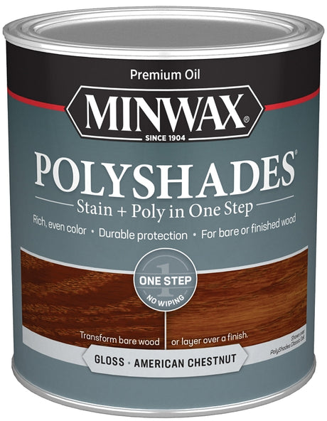Minwax PolyShades 614750444 Polyurethane, Gloss, Liquid, American Chestnut, 1 qt Can